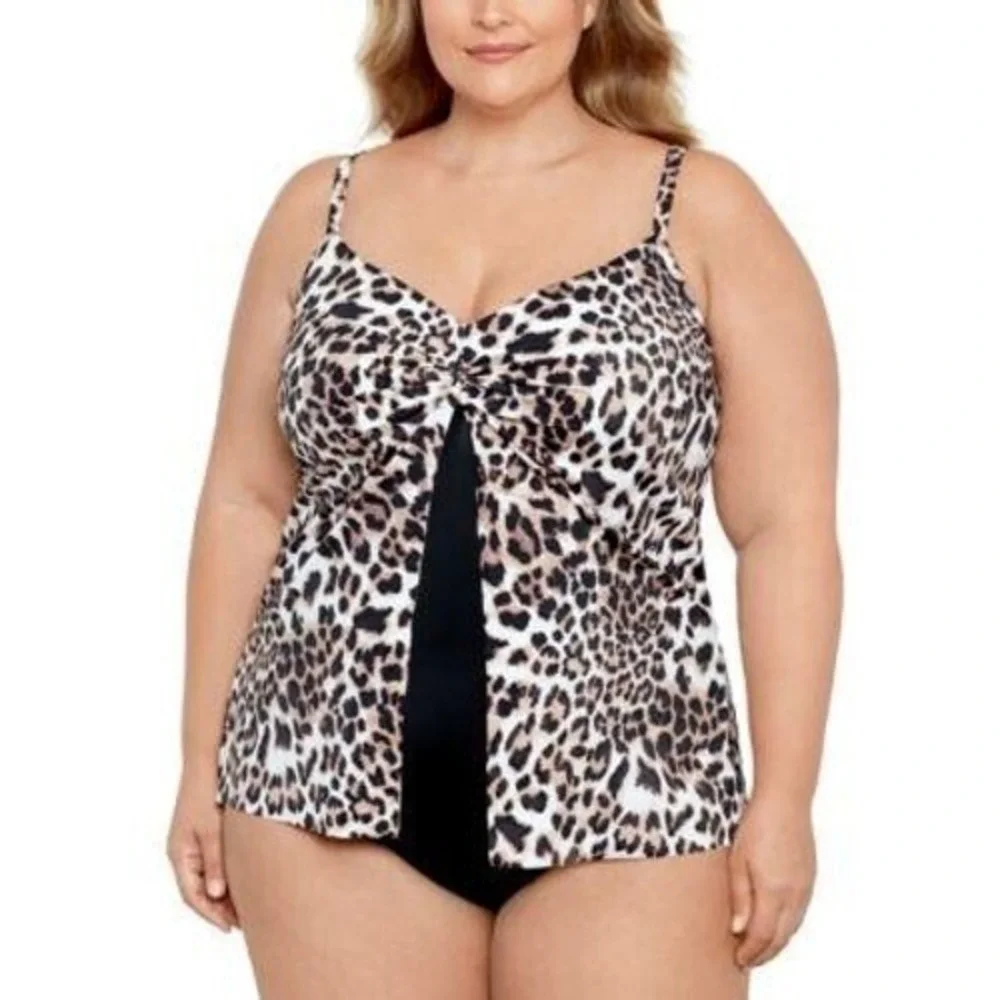 Swim Solutions Knotted Flyaway Fauxkini Swimsuit Tummy Control Plus Size 20W - Picture 2 of 5